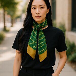 ECHO Silk Scarf Womens Rainfall Hand Rolled Made in Japan Vintage
